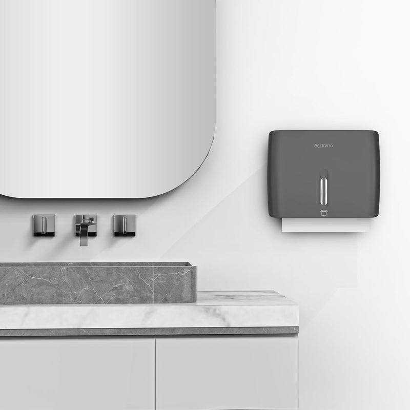 Bertreno Commercial Paper Towel Dispenser Wall Mount Paper Hand Towel Dispenser Large Capacity 200 Multifold/Trifold/C Fold Paper Towel Dispenser Bathroom Adhesive Tissue Dispenser （Black） - Image 2